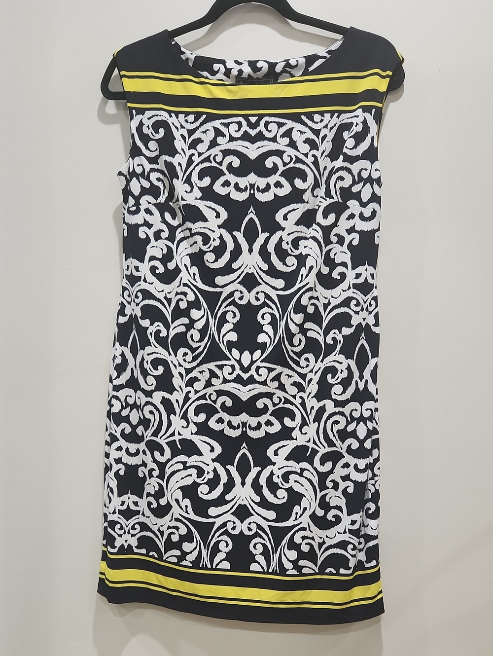 Jessica Howard Black, White & Yellow Graphic Knit Boat Neck Midi Dress Size S